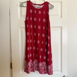 Loft Swing Midi Dress Red Patterned Dress
